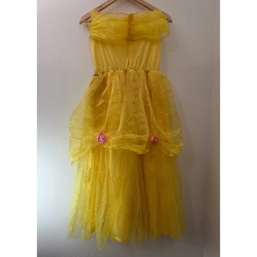 Disney Princess Belle Costume Dress Girls Size M 8-10 Yellow Beauty and the Beas